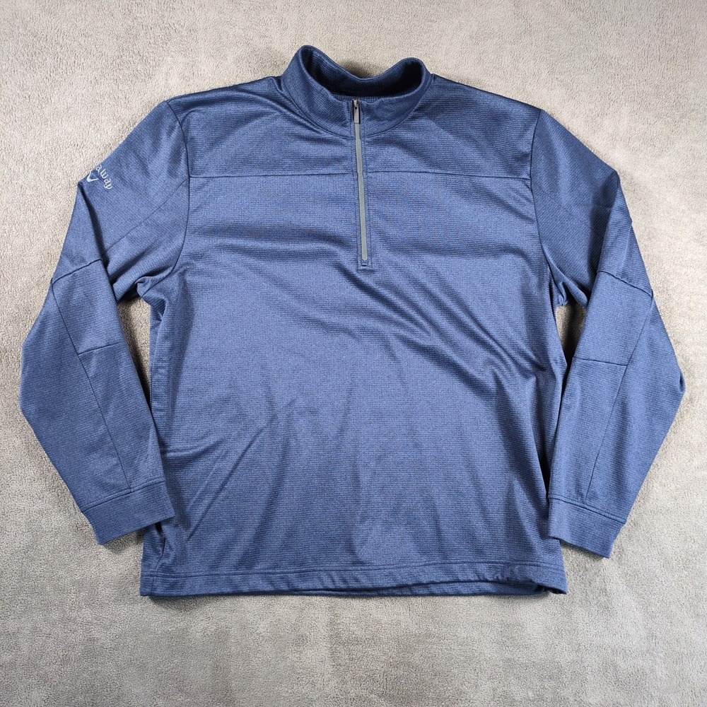 Callaway Sweater Mens 2XL Navy Blue Weather Series Waffle Knit Mock Neck 1/4 Zip
